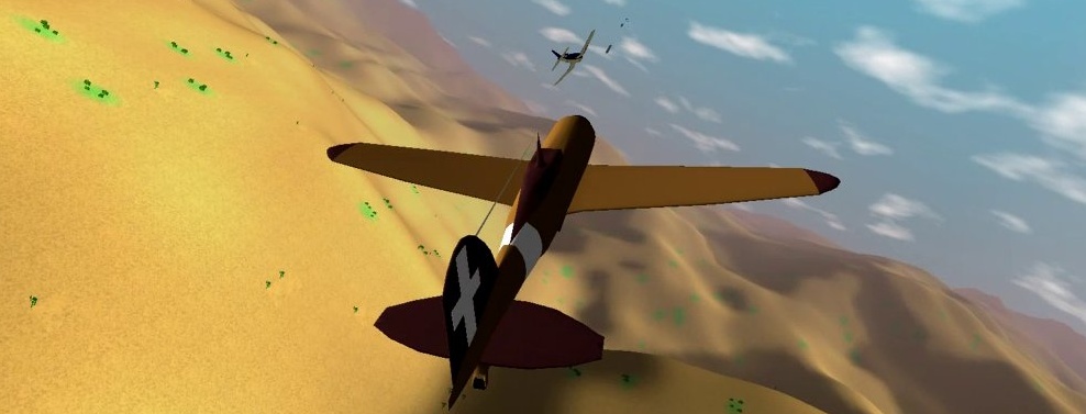 Click image for a larger version Two fighter aircraft dogfighting low above the Sahara Desert